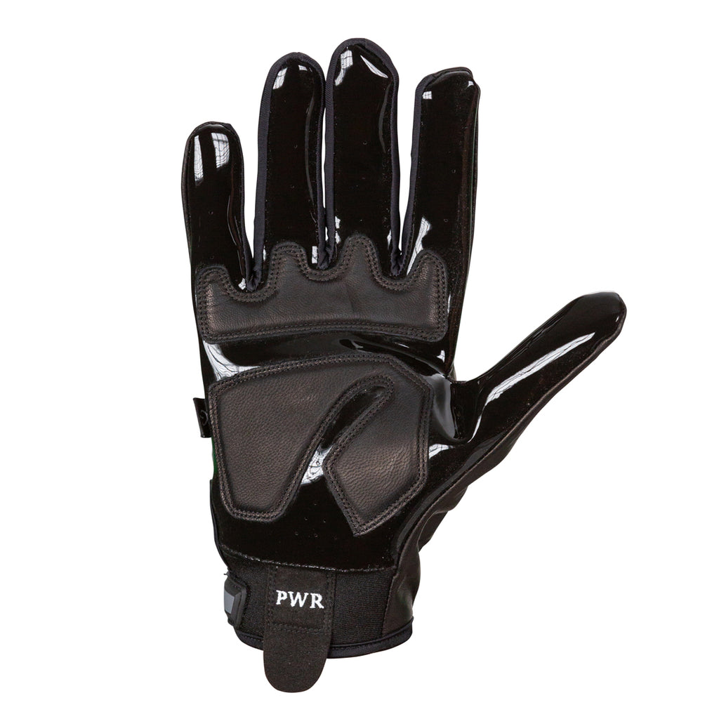 XVLO Quiet Pro – PWR Inside: GripMax Edition blackout goatskin batting glove with silicone palm zones and pro wrist strap. Made for silent hitters with control.